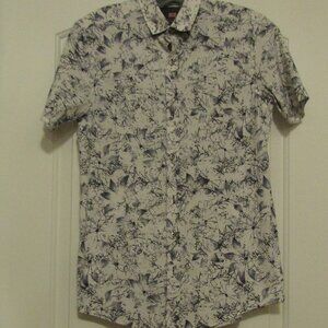 GUIDE LONDON STRETCH FABRIC Short Sleeve Shirt White Navy Print Size Small